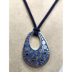 Lia Sopia Necklaces Oval Pendant Enameled Blue With Blue Rhinestone Accent